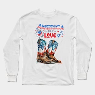 Country Western Patriotic Cowboy Boot Design Long Sleeve T-Shirt